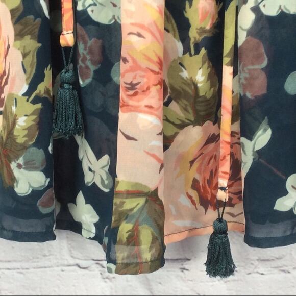 Show Me Your Mumu Poet Top Women's Sz XS Lace Up Boho Peplum Floral Semi Sheer - Picture 8 of 14